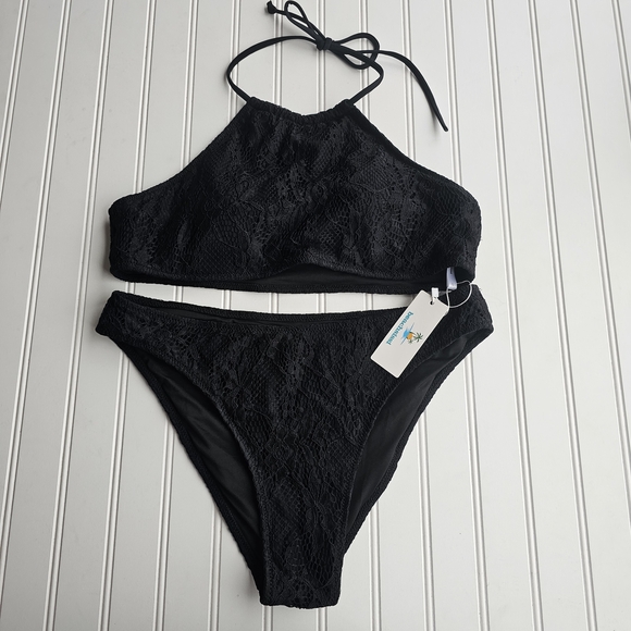 Beachsissi Other - NEW Beachsissi Black Lace Halter Bikini Set Womens Large